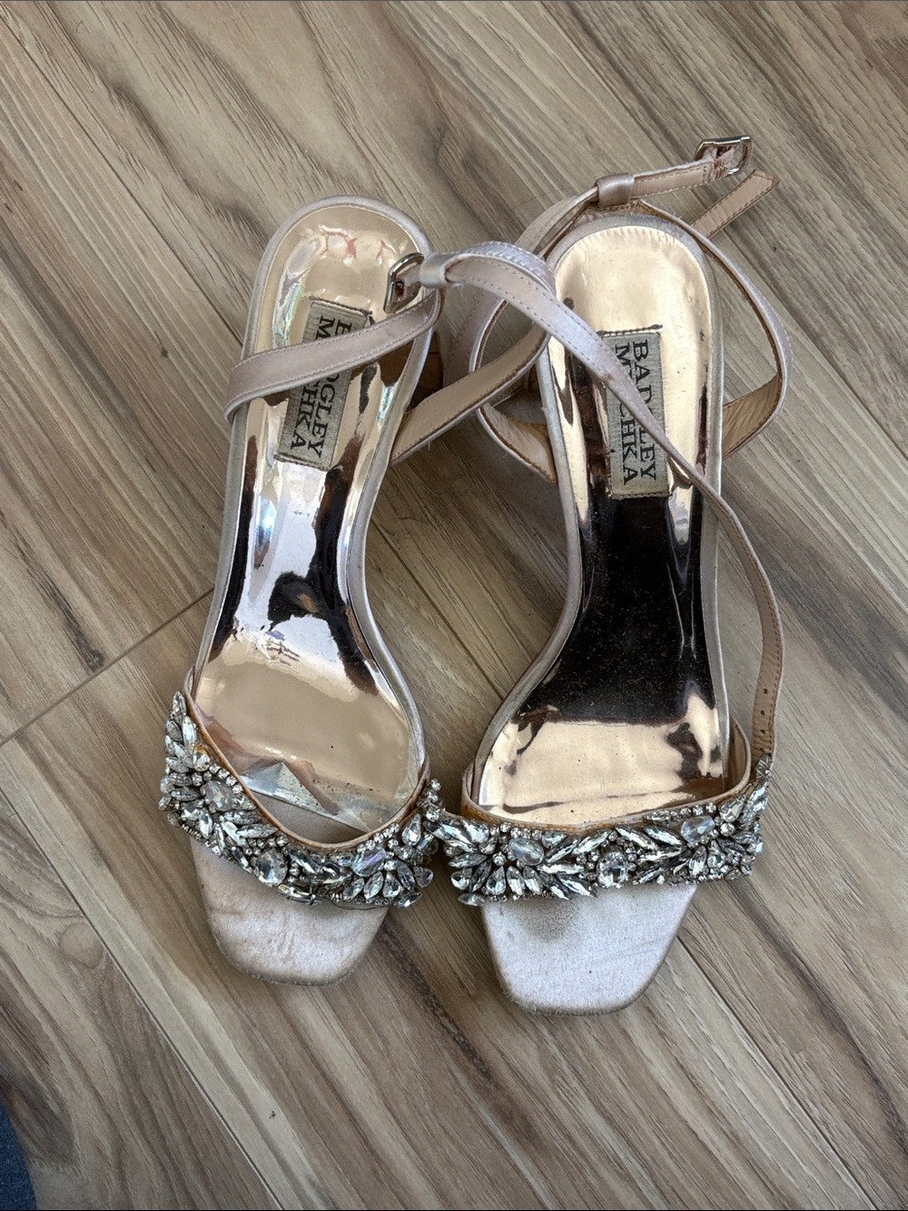 Badgley Mischka Rose Gold Embellished Slingback Sandals